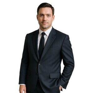 LORO PIANA Men Sport Coat SZ 46 Italy Wool Cashmere Stripes Navy 3 Button 2 Vent